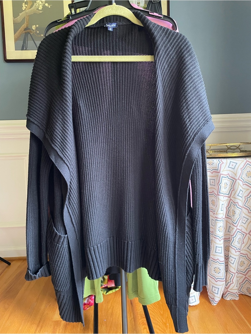 NWOT Splendid Black Ribbed Chunky Open-Front Shawl Cardigan - Small